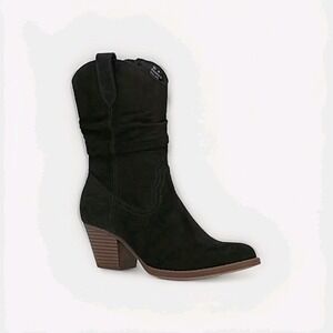 Frye and Co. Boho Western Grunge Y2K Talvi Stacked Heel Slouch Boots Black 9.5